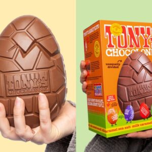 Tony's Chocolonely mælkechokolade med karamel og havsalt-påskeæg