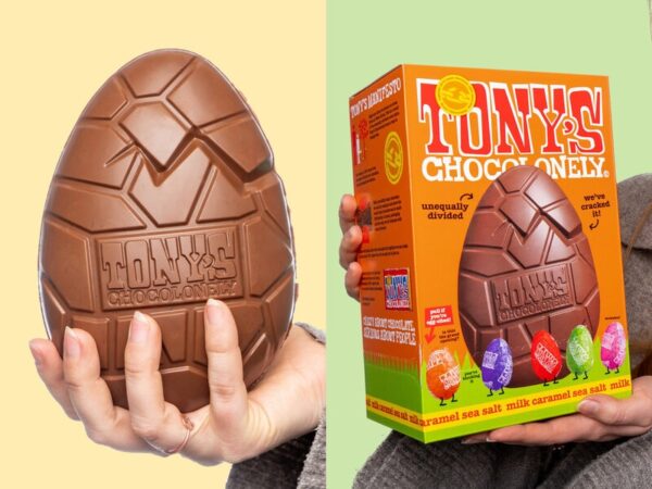 Tony's Chocolonely mælkechokolade med karamel og havsalt-påskeæg