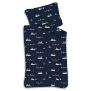 Baby julesengetøj 70x100 cm - Jule sengesæt med julemanden og rensdyr - Santa is coming - 100% blødt bomulds sengelinned