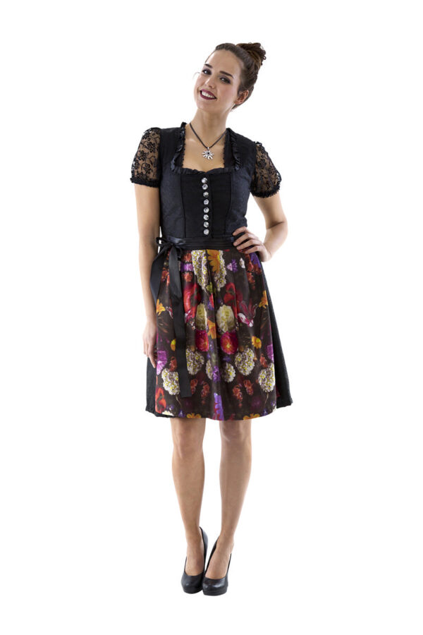 Dirndl Sort Blomstret