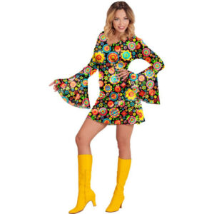 Farverig 60'er Blomster Kjole