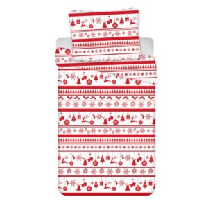 Junior julesengetøj 100x140 cm - Jule sengesæt med juleikoner - 100% bomulds sengelinned