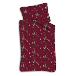 Junior julesengetøj 100x140 cm - Jule sengesæt med julemus som pynter op - 100% blødt bomulds sengelinned