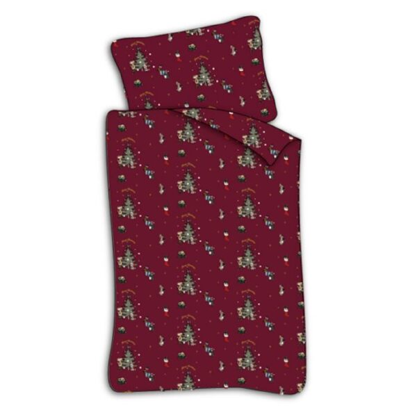 Junior julesengetøj 100x140 cm - Jule sengesæt med julemus som pynter op - 100% blødt bomulds sengelinned