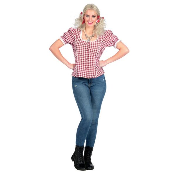 Ternet Tyrolerbluse Rød/Hvid